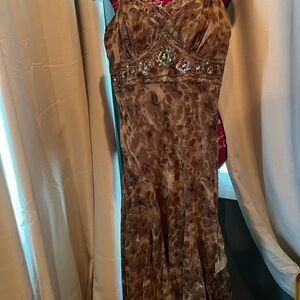 Together 100% Silk Brown Beaded Midi Dress NWT Size 6 Asymmetrical Hem Y2K boho